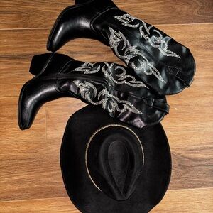 Amazon Black Heeled Boots with Silver Embroidery